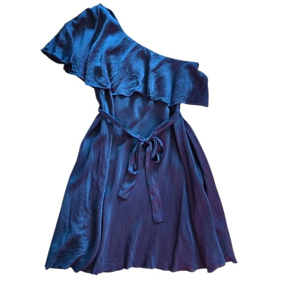 Zimmermann Dresses & Skirts - Zimmermann Dark Blue 1-Shouldered Silk Dress with Tie – Size Large